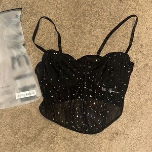 Black Rhinestone Bustier Top